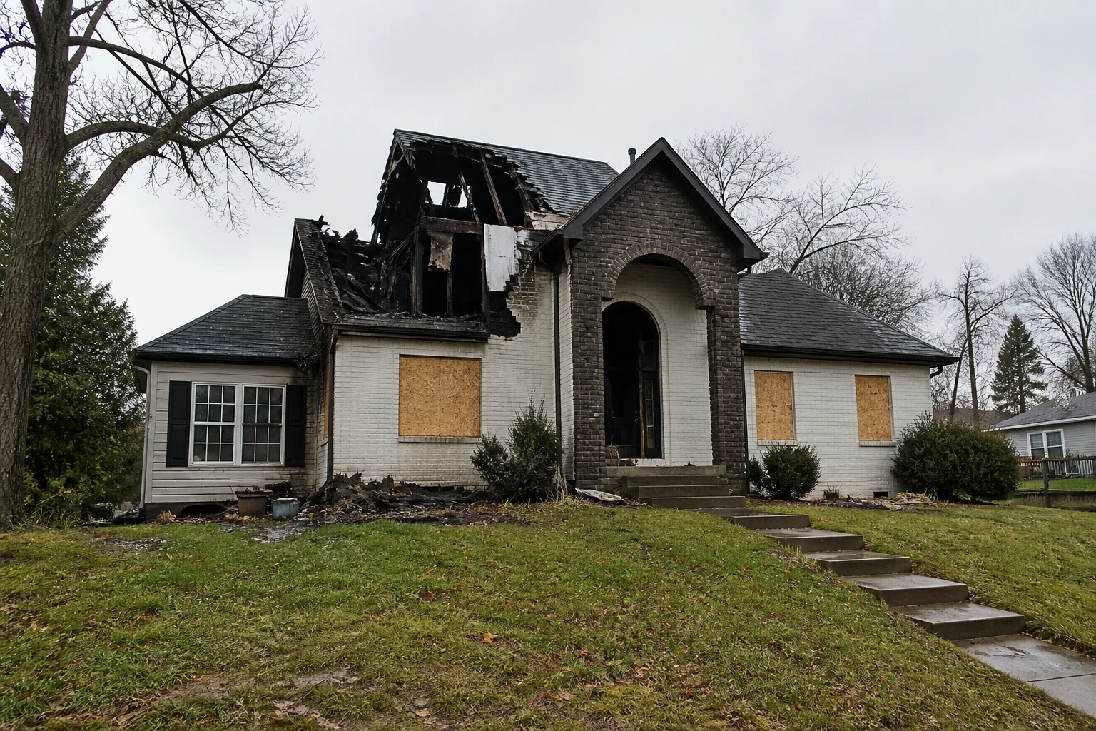 Concept visualization of a fire damaged home before restoration