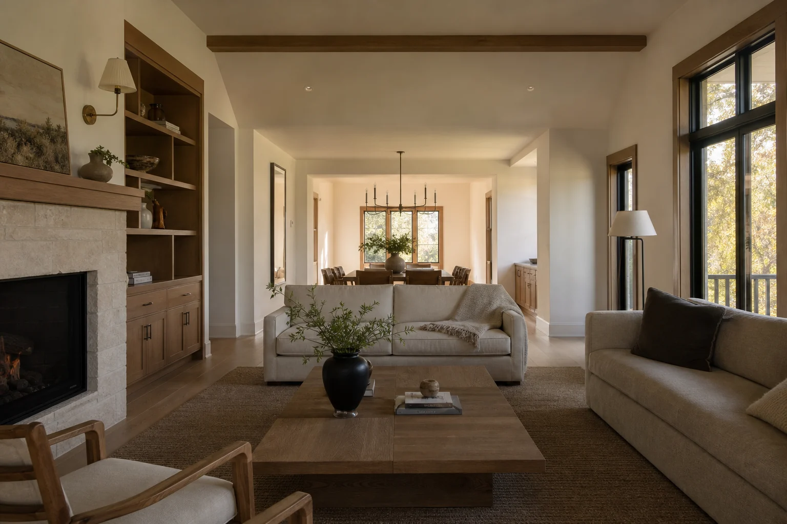 Concept visualization of a warm whole home living room renovation